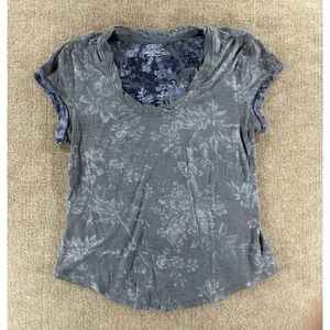 Pilcro Anthropologie Floral Burnout Tee Gray Blue Short Sleeve Shirt XS